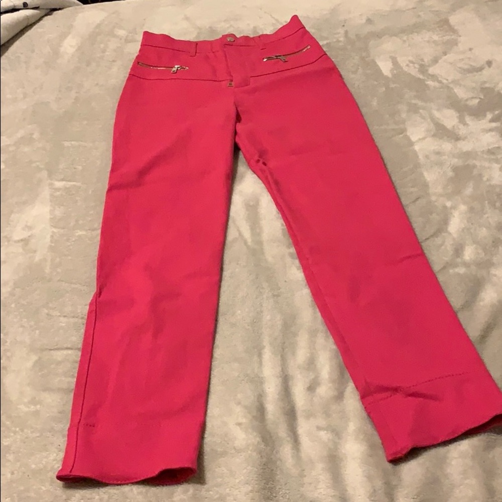 Pink denim high waisted pants